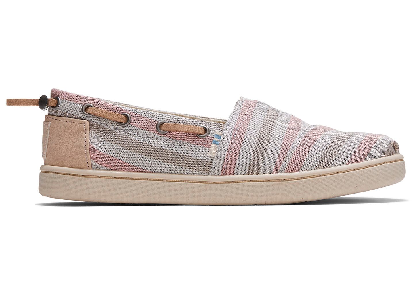 Toms Bimini Woven Stripe - Kids Slip Ons - Beige - NZ - 207654JPN